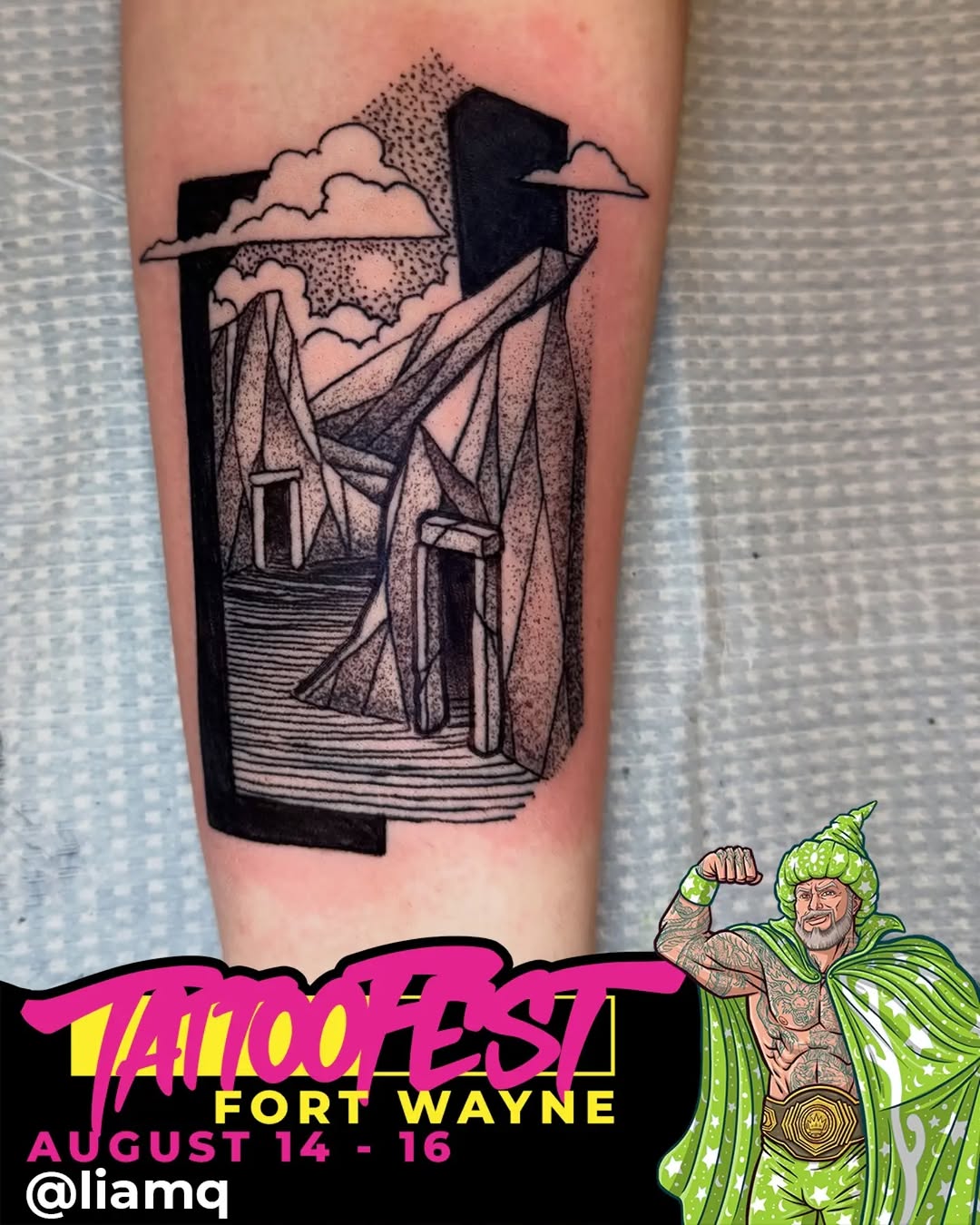 Tattoo by @fortwaynetattoofestival — black_and_grey, dotwork