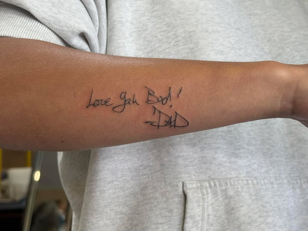 Tattoo by @babydolltats โ lettering_script, fine_line