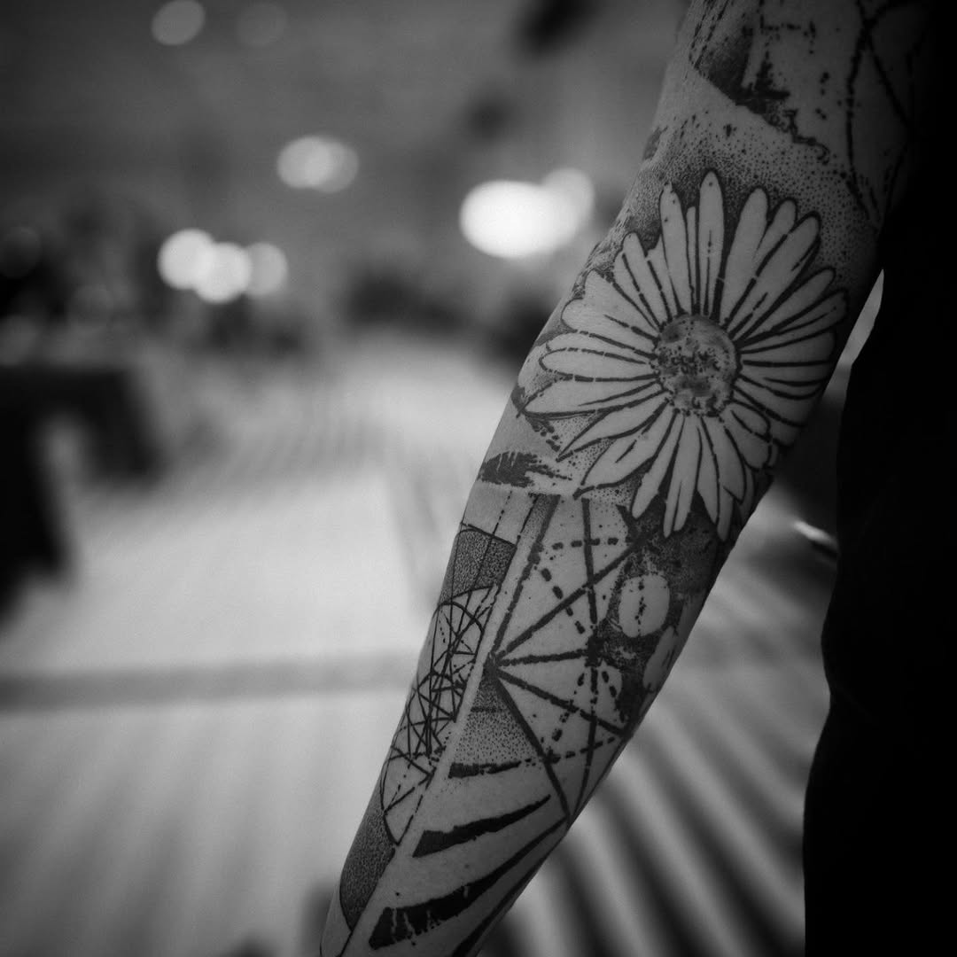 Tattoo by @aaronistattoo — black_and_grey, geometric