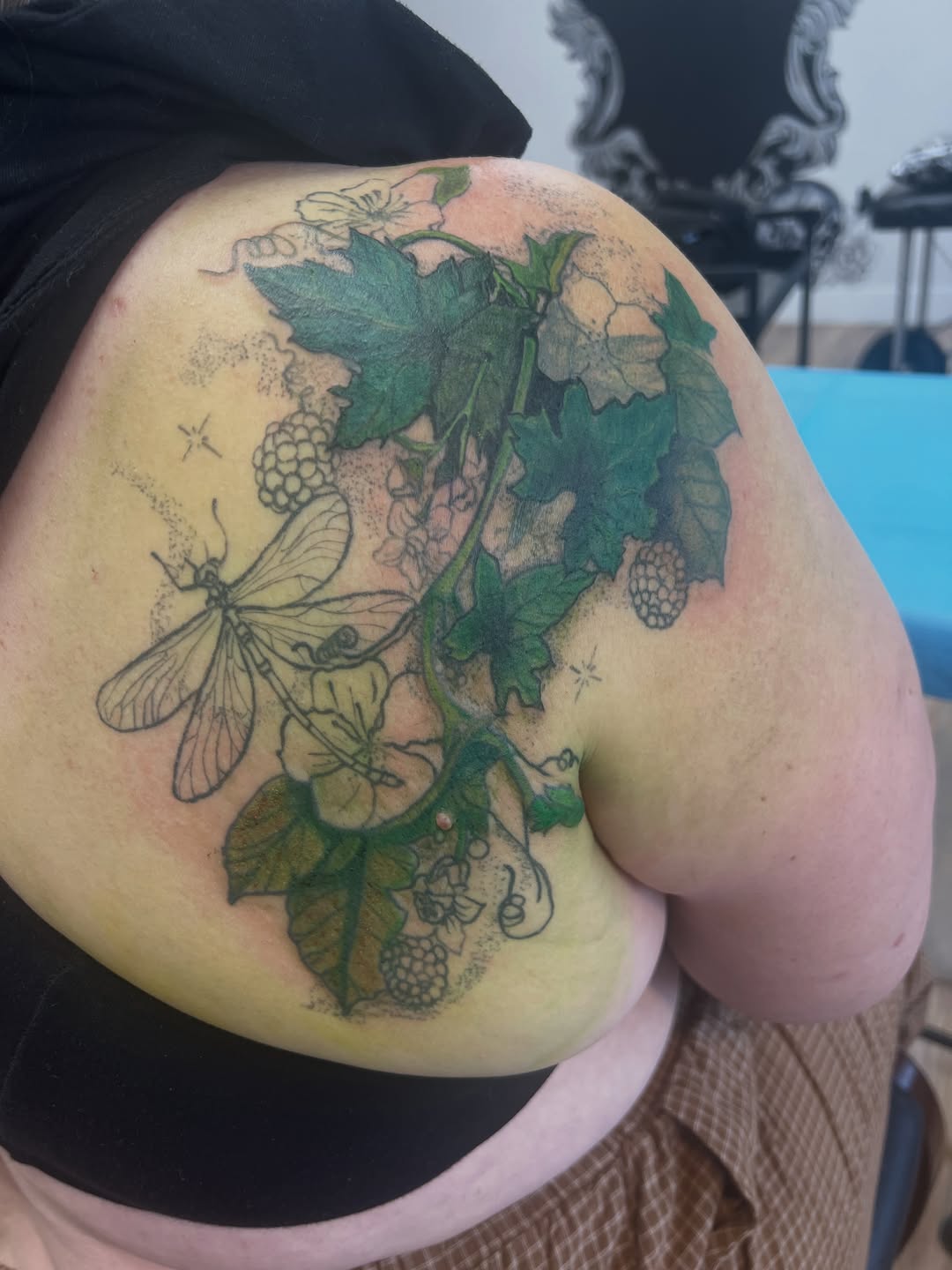 Tattoo by @conniewestgatetattoos — illustrative, dotwork