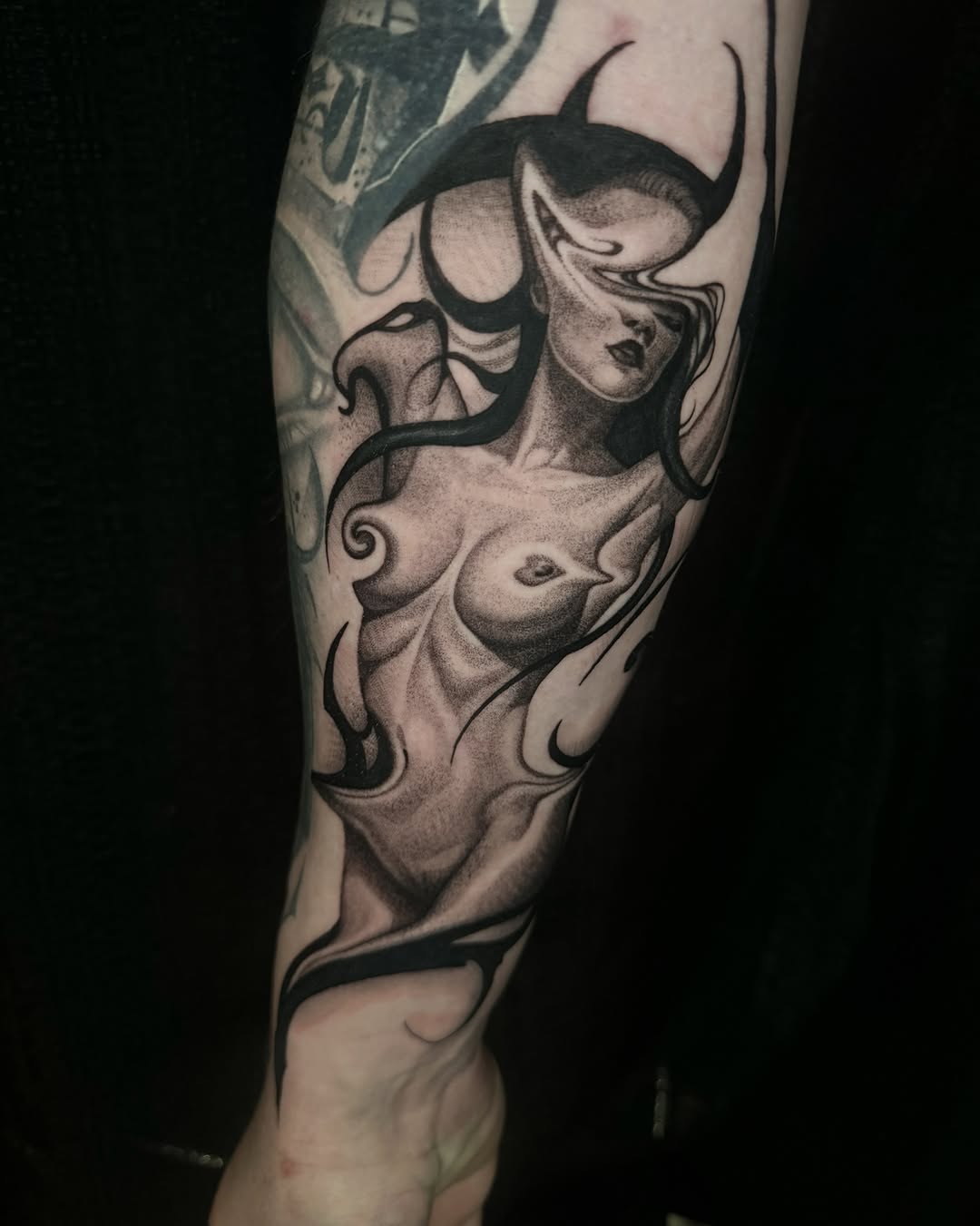 Tattoo by @the_alkomist — black_and_grey, surrealism