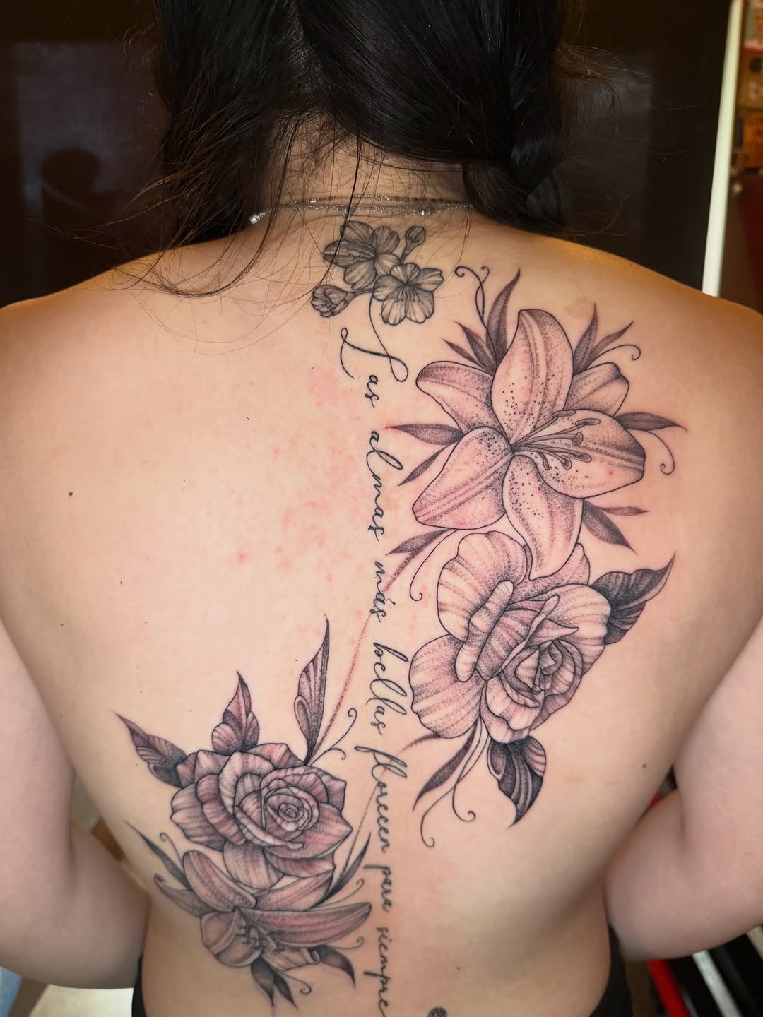 Tattoo by @rosie.tattoo — lettering_script, black_and_grey