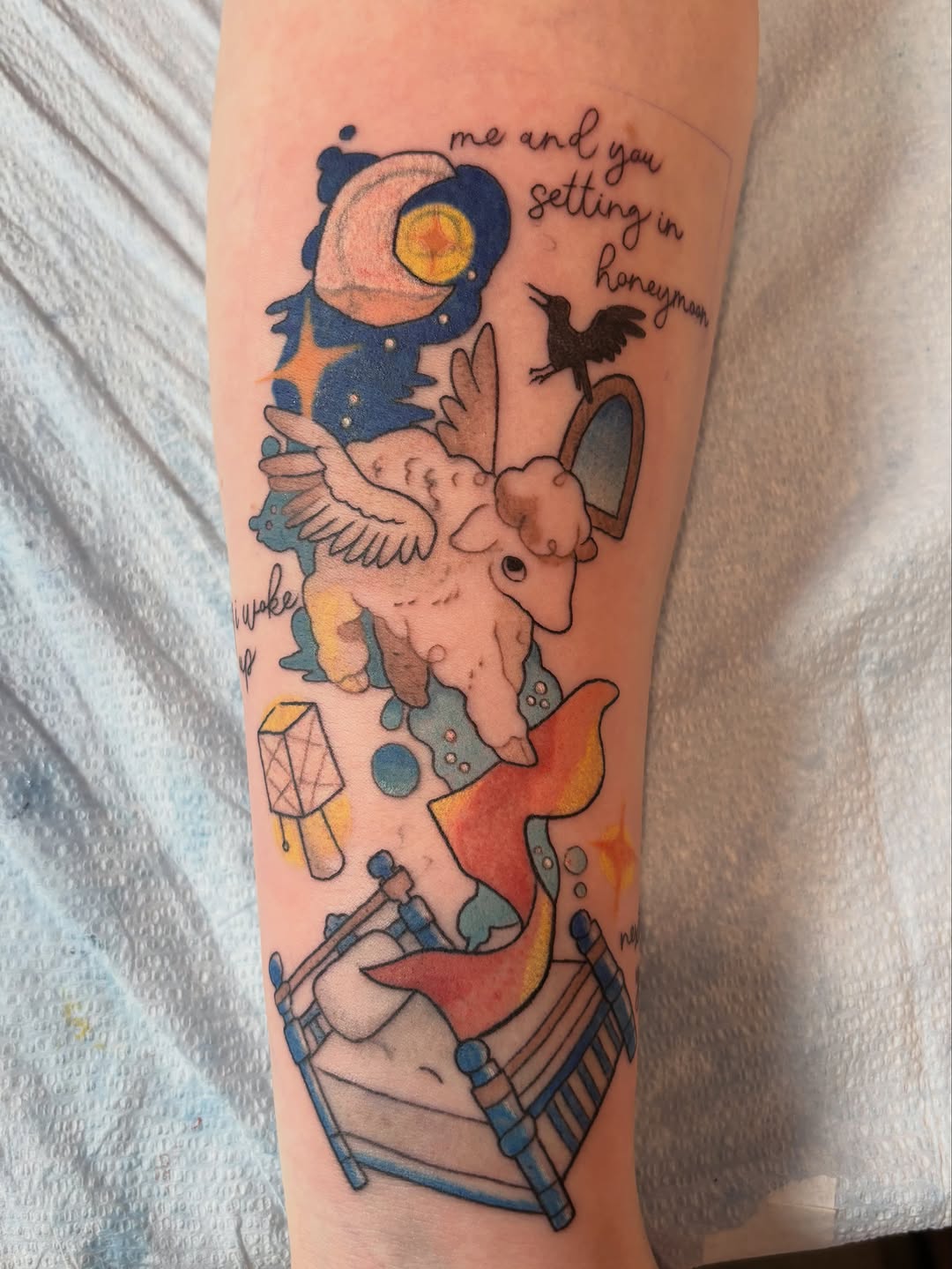 Tattoo by @manicpixietattoos — illustrative, lettering_script