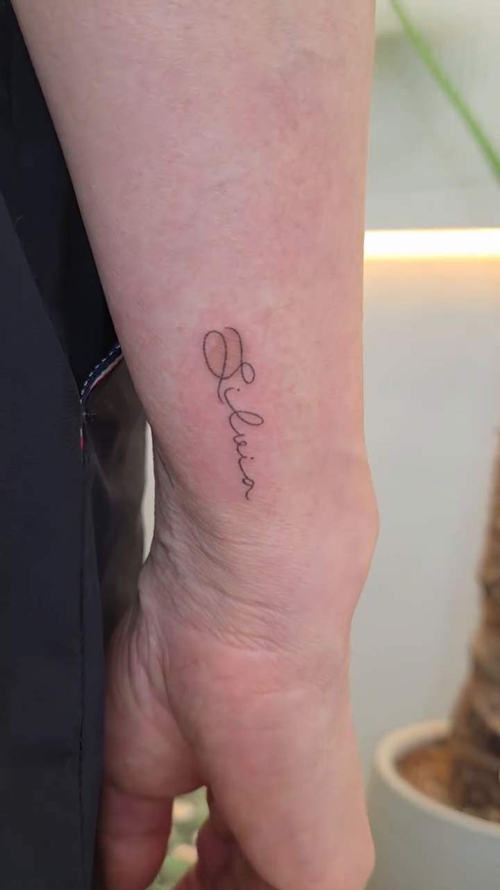 Tattoo by @nurimoon_tattoo — lettering_script, fine_line