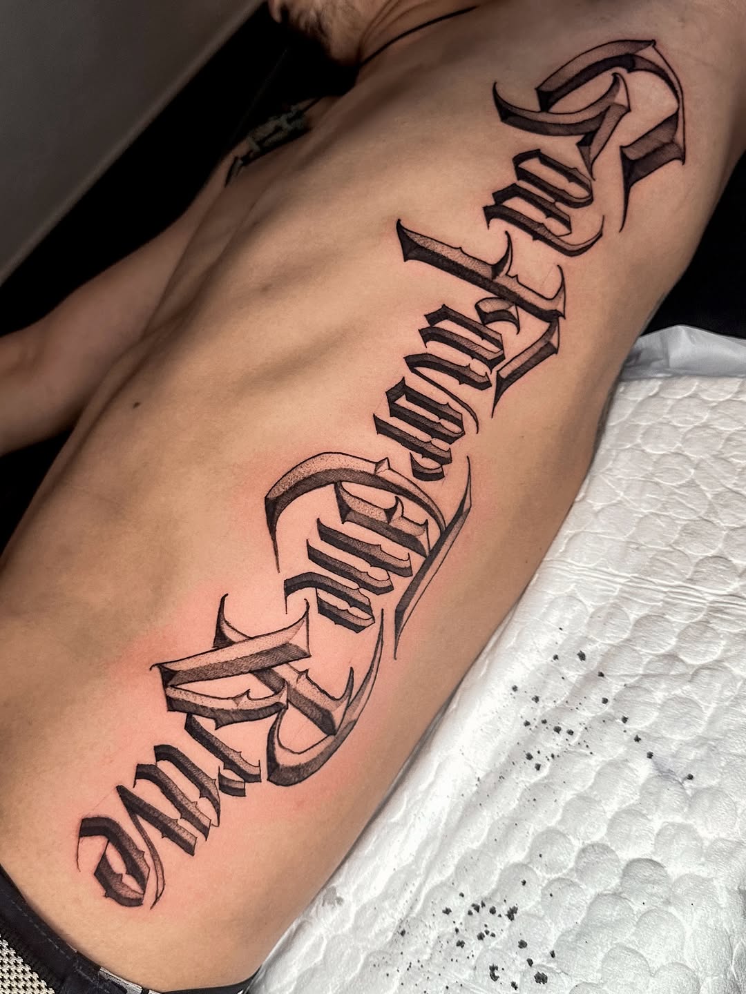 Tattoo by @338tattoo — lettering_script, chicano