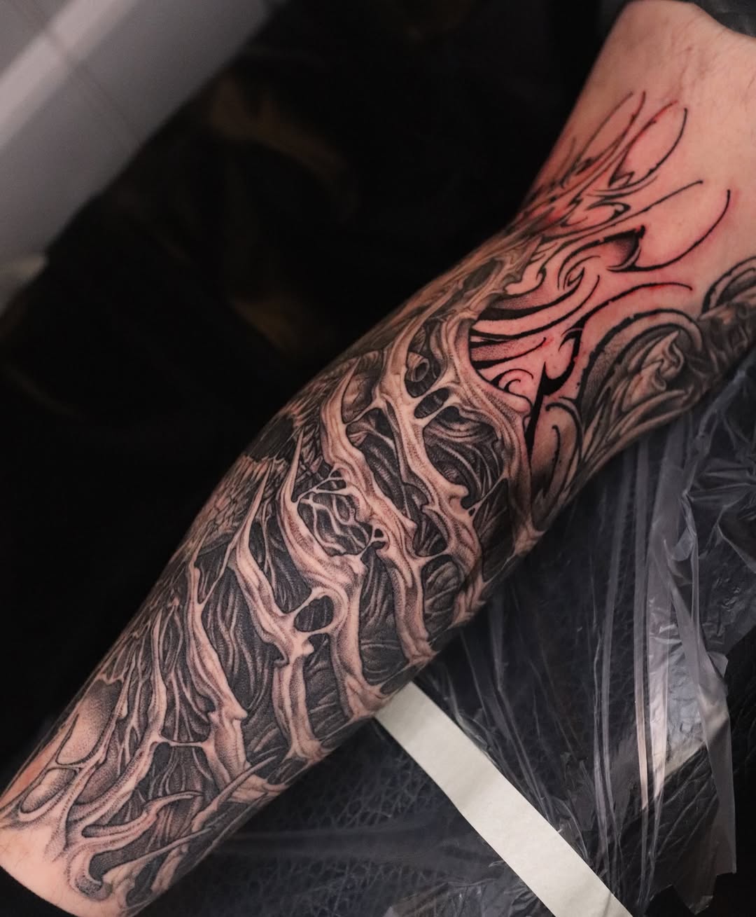 Tattoo by @tattooist_twoface — black_and_grey, dark_realism