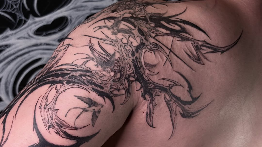 Tattoo by @deathtxpia โ blackwork, trash_polka