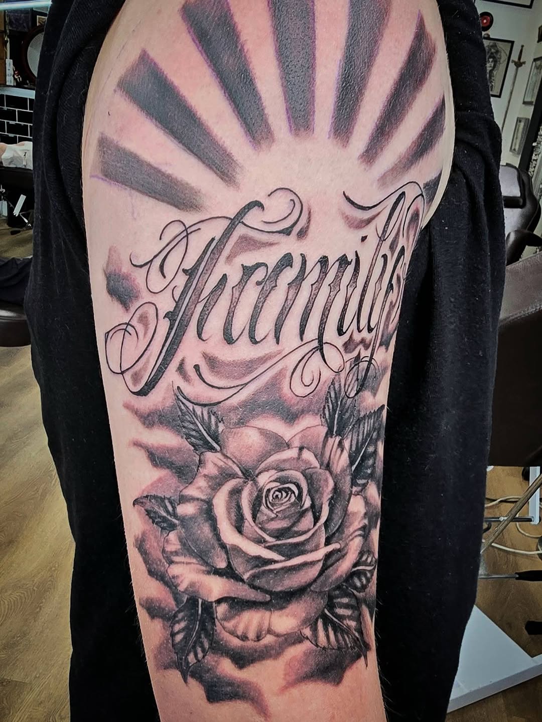 Tattoo by @bn13tattooist — lettering_script, realism