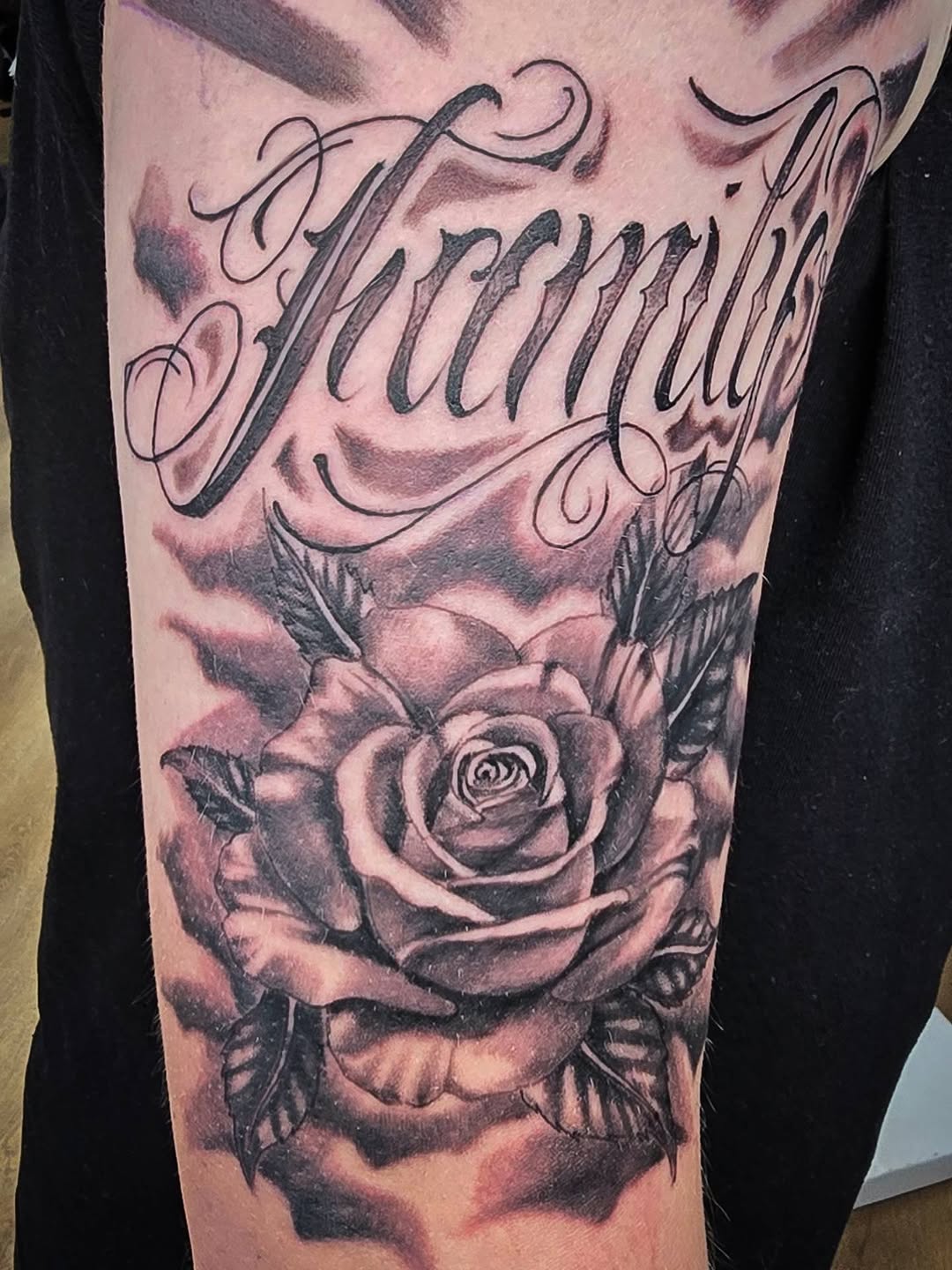 Tattoo by @bn13tattooist — lettering_script, realism