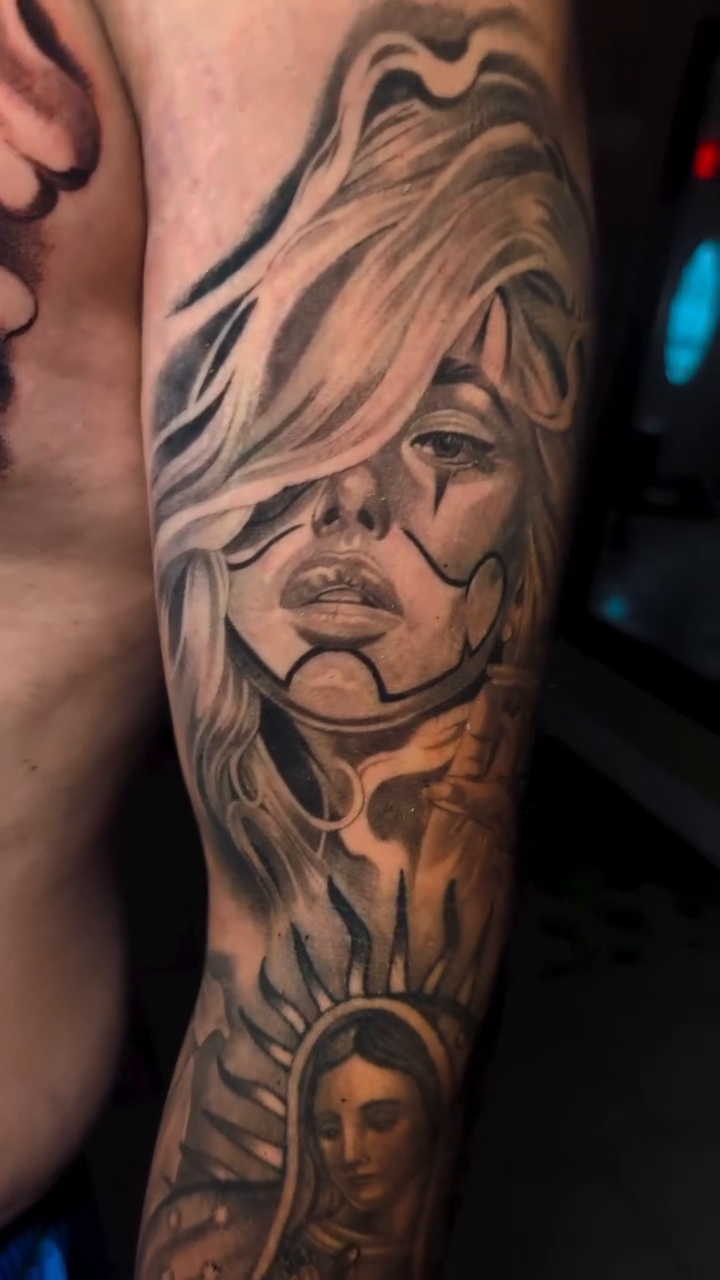 Tattoo by @gstyletattoos — chicano, black_and_grey