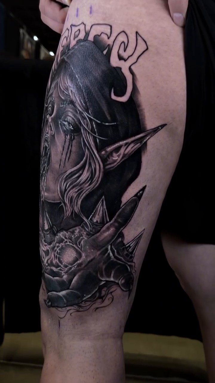 Tattoo by @ink.crack โ dark_realism, black_and_grey