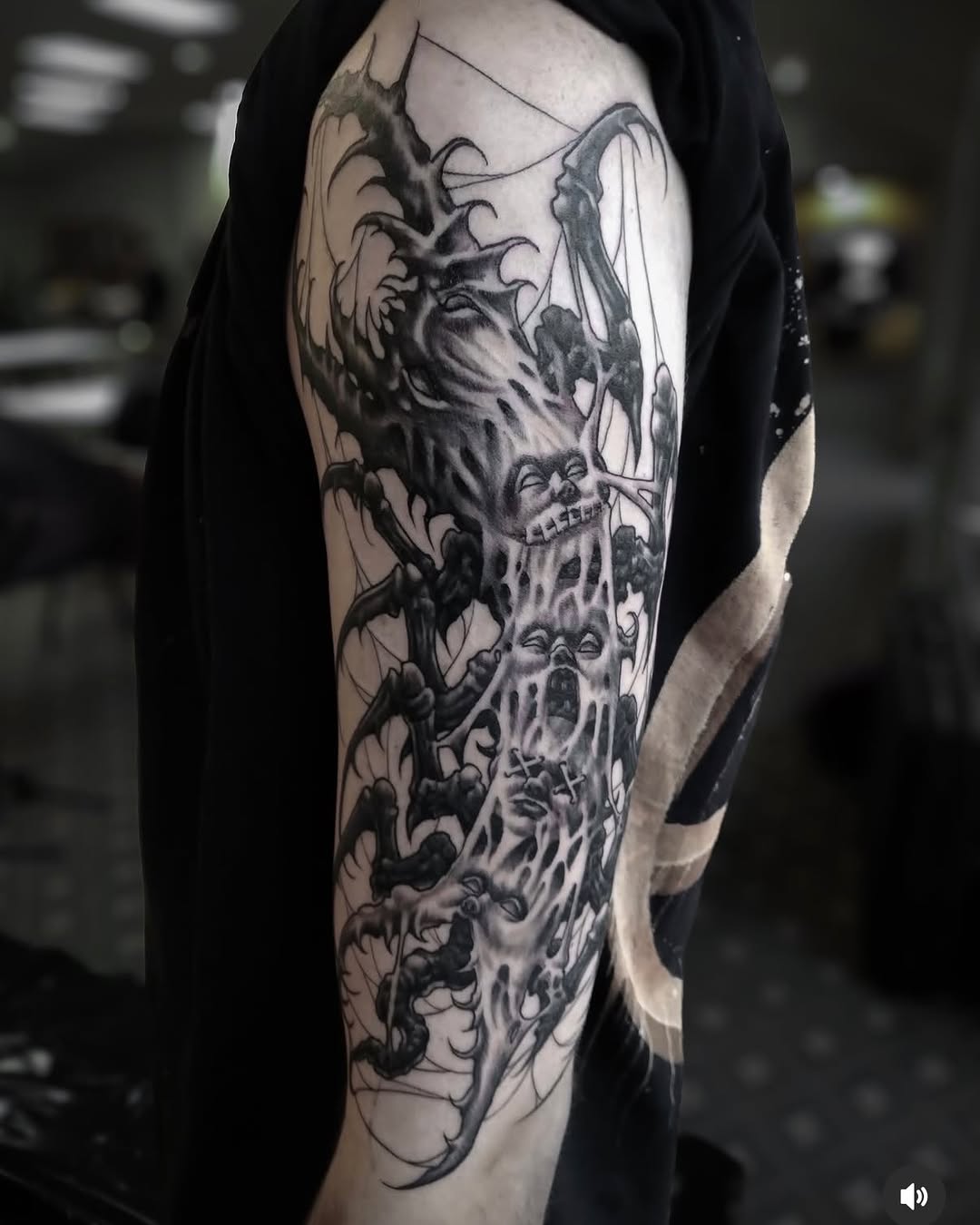 Tattoo by @crawlspace_tattoo โ dark_realism, black_and_grey