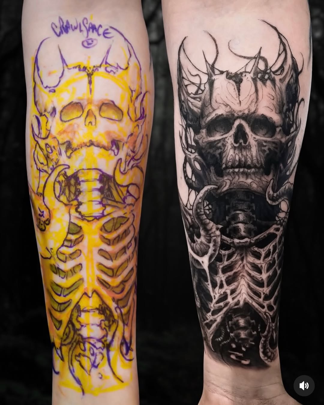 Tattoo by @crawlspace_tattoo โ dark_realism, black_and_grey