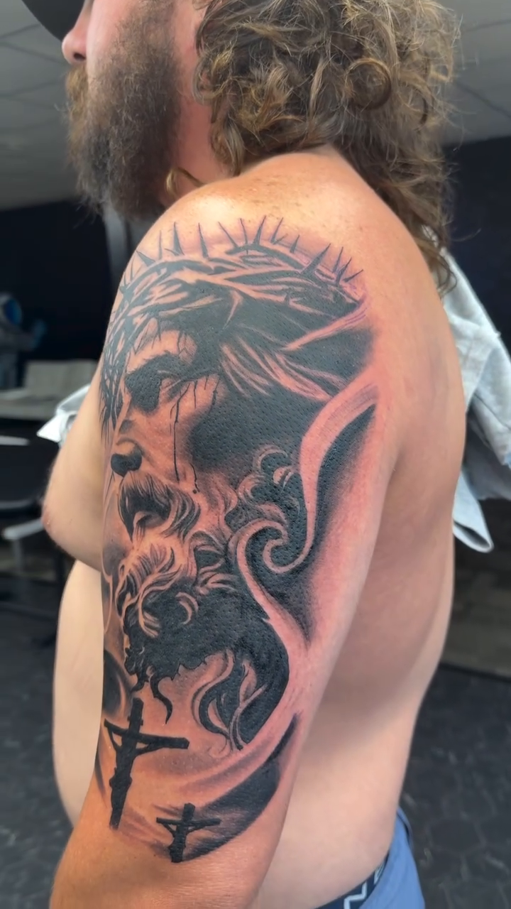 Tattoo by @shellzinkz — black_and_grey, realism