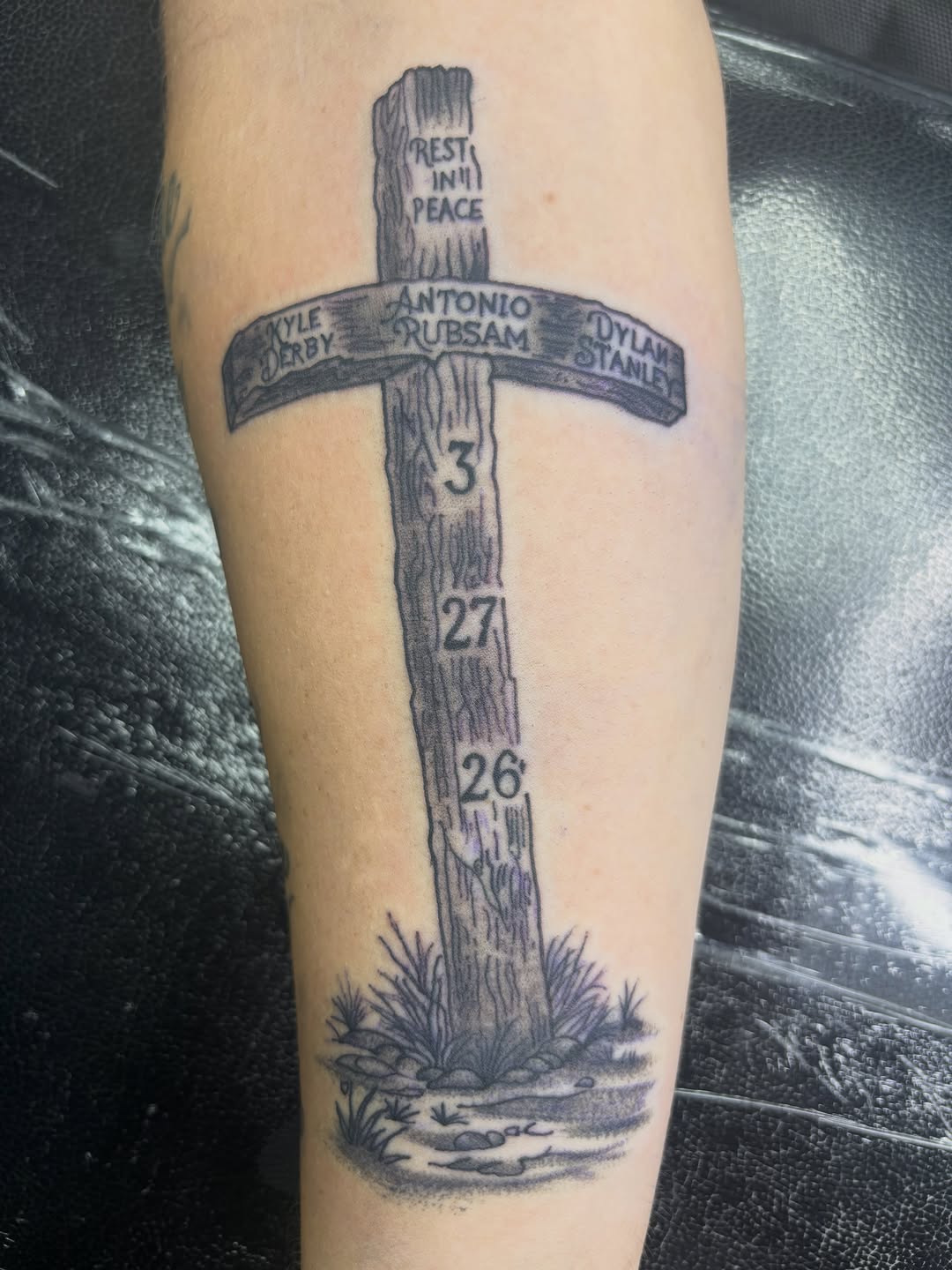 Tattoo by @tattoohaven_fxbg_va — black_and_grey, lettering_script