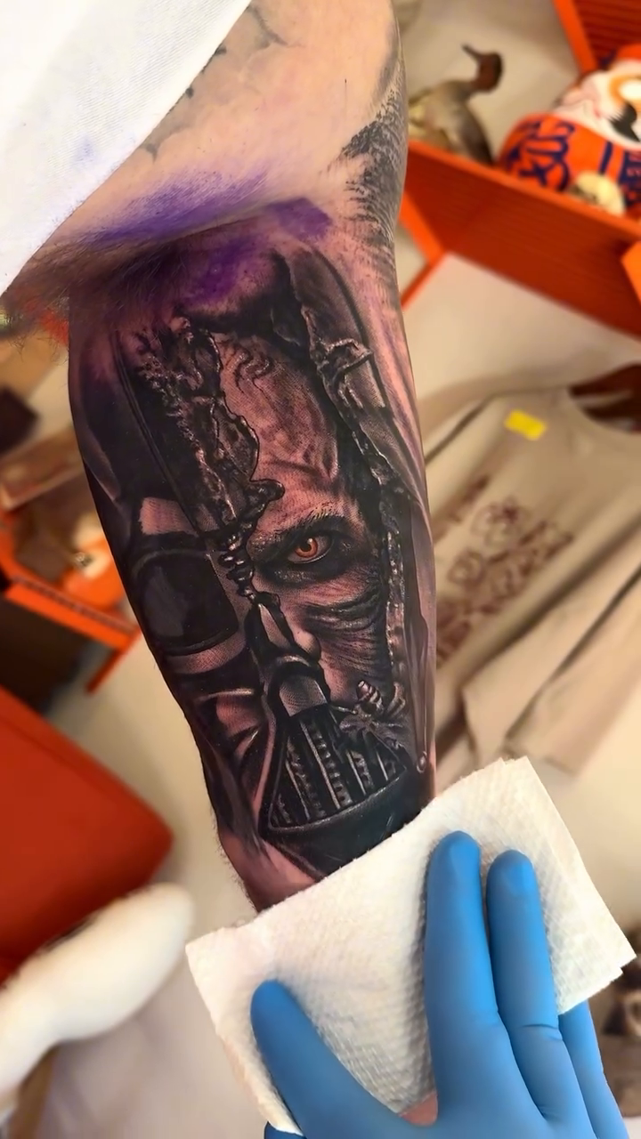 Tattoo by @brycemoodietattoo — dark_realism, black_and_grey
