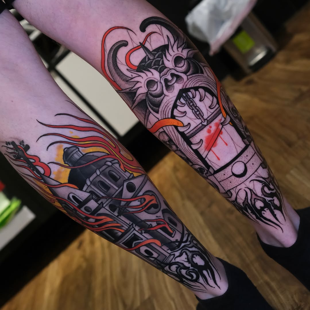 Tattoo by @coztic_tatt โ trash_polka, black_and_grey