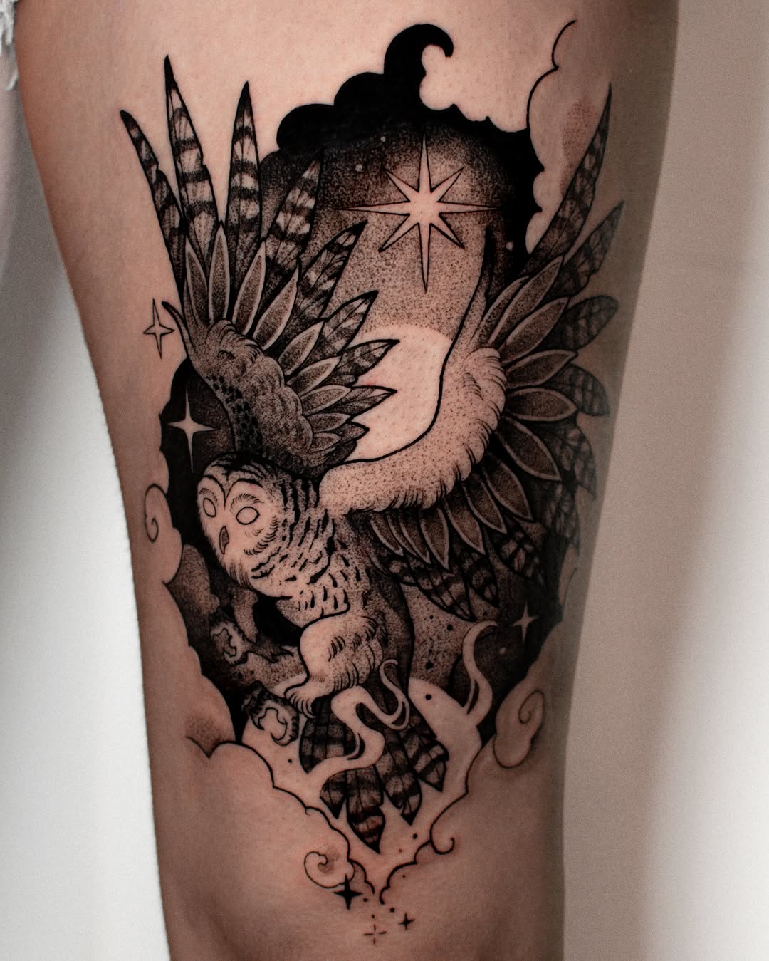 Tattoo by @monique.munoz.art — black_and_grey, dotwork