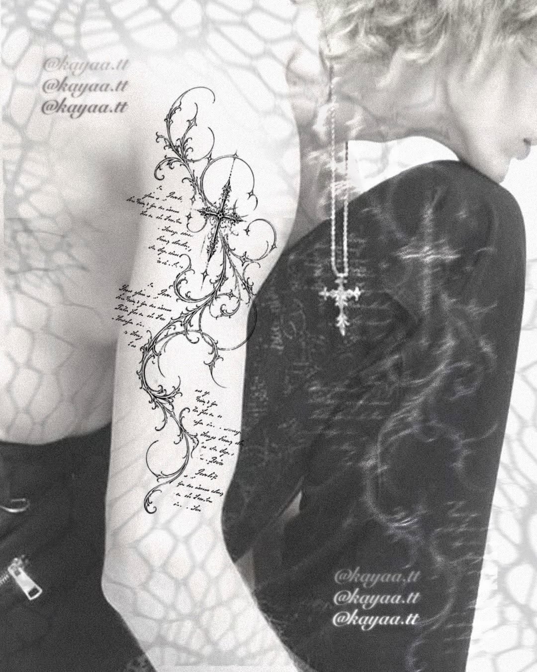 Tattoo by @kayaa.tt — lettering_script, ornamental