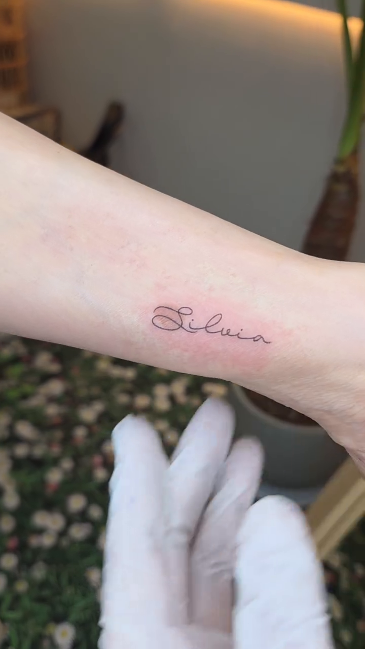 Tattoo by @nurimoon_tattoo — lettering_script, fine_line