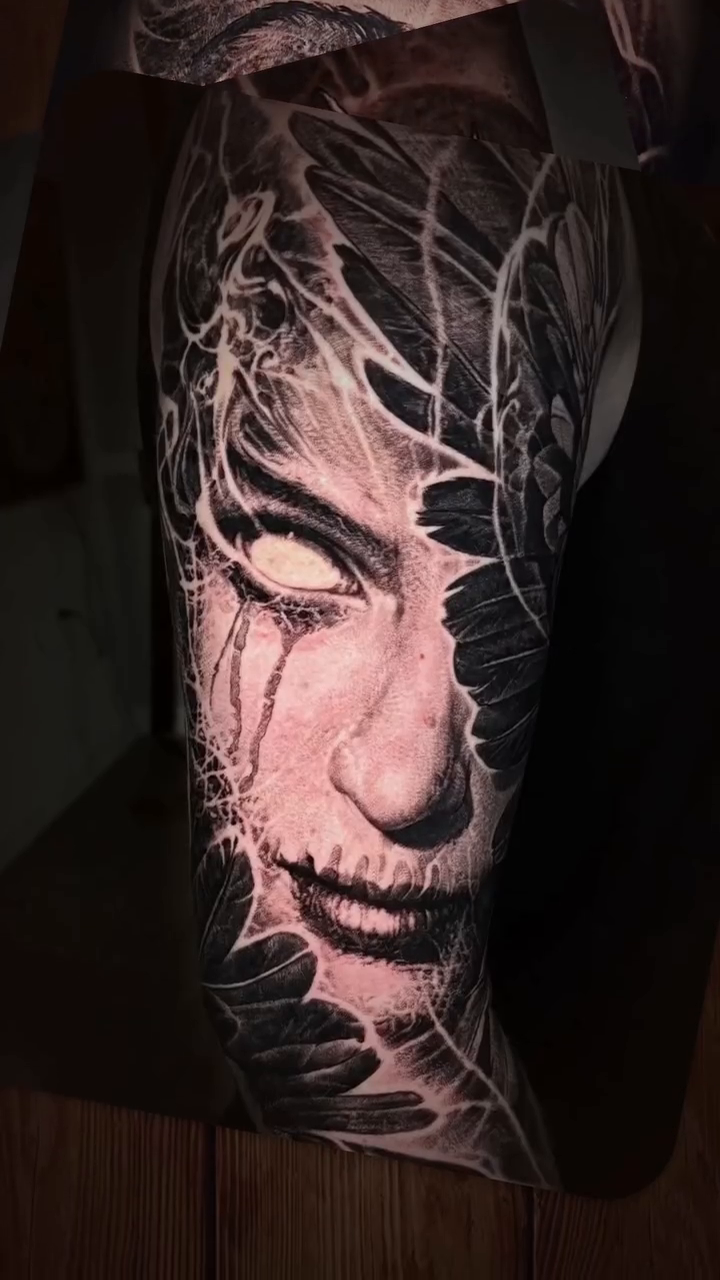 Tattoo by @robbylatos — dark_realism, black_and_grey