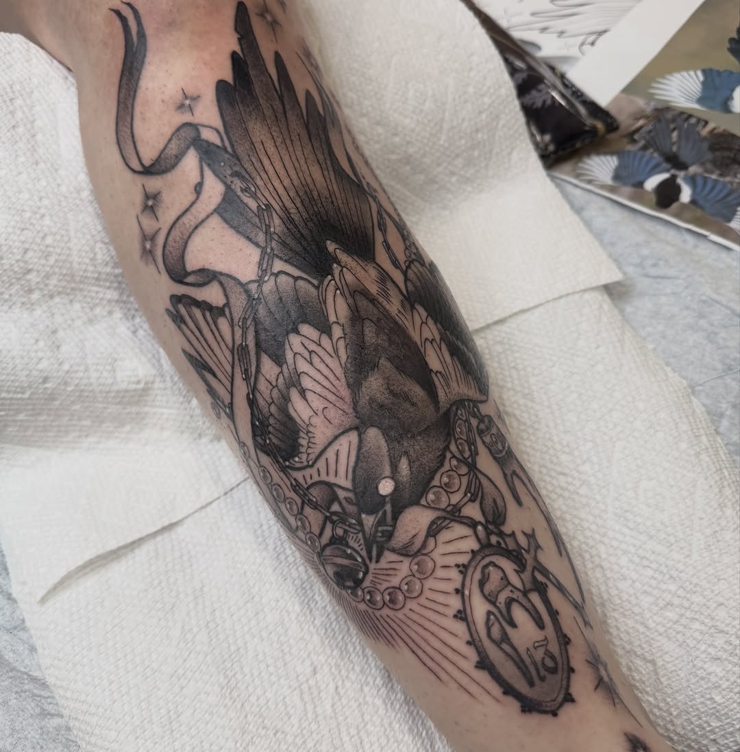 Tattoo by @saturniid.tattoo โ black_and_grey, illustrative