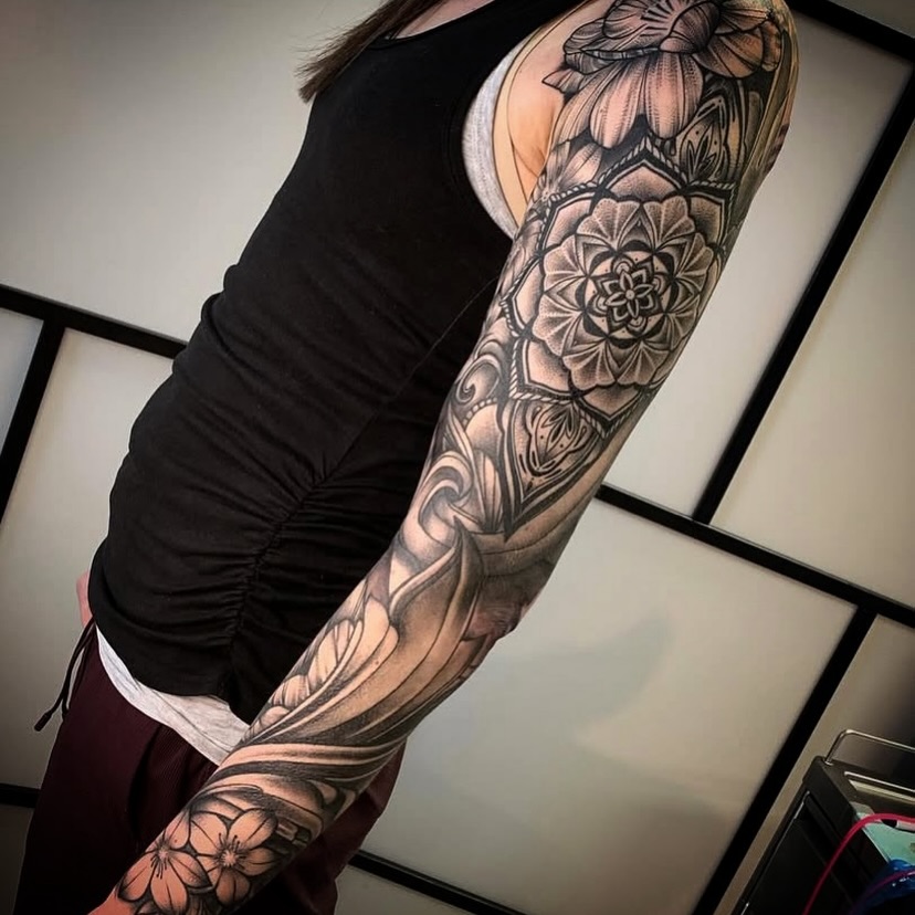 Tattoo by @macplanttattoos — geometric, black_and_grey
