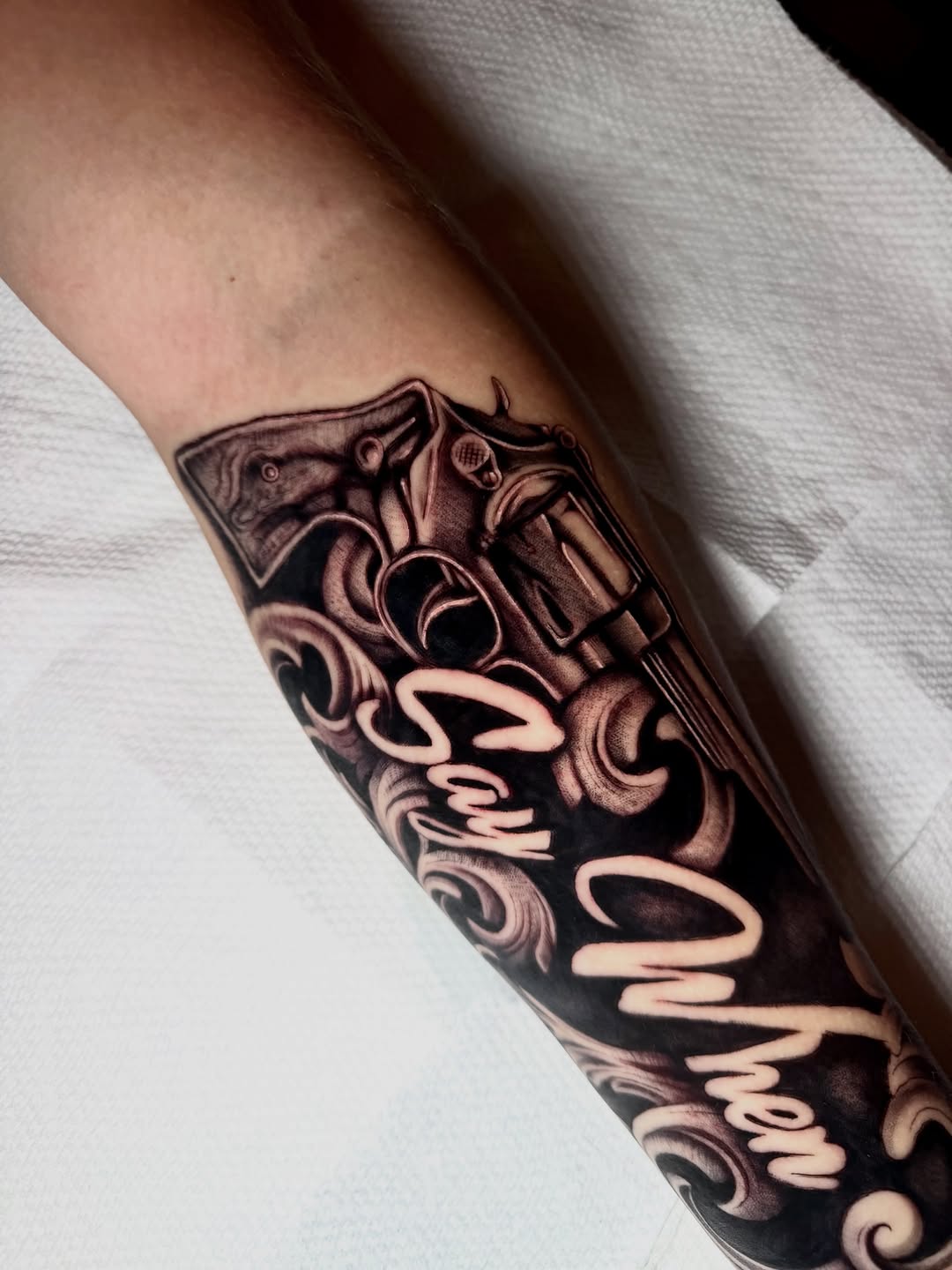 Tattoo by @labonte.tattoos β black_and_grey, lettering_script
