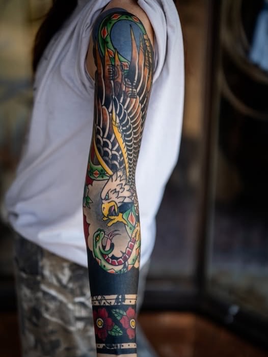 Tattoo by @chelsartistry — american_traditional, japanese_irezumi