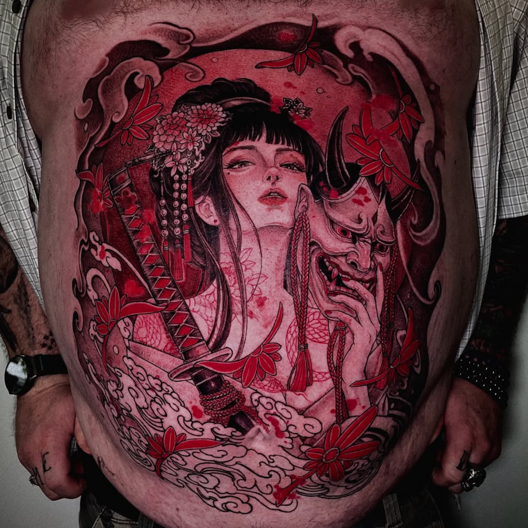 Tattoo by @migeon_tattoo — japanese_irezumi, black_and_grey