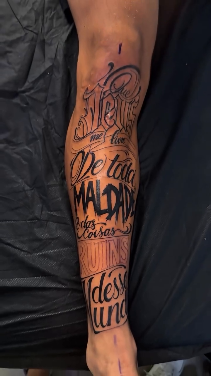 Tattoo by @sebastrussy โ lettering_script, black_and_grey