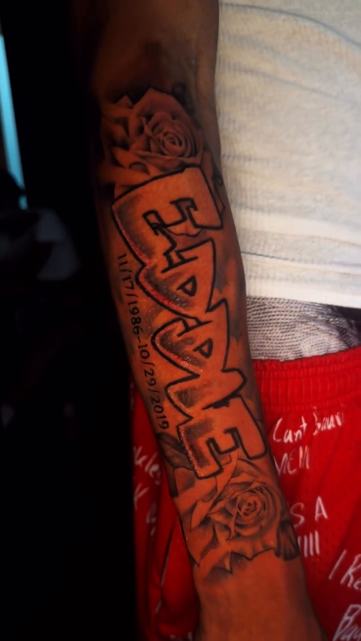 Tattoo by @broninked — lettering_script, black_and_grey