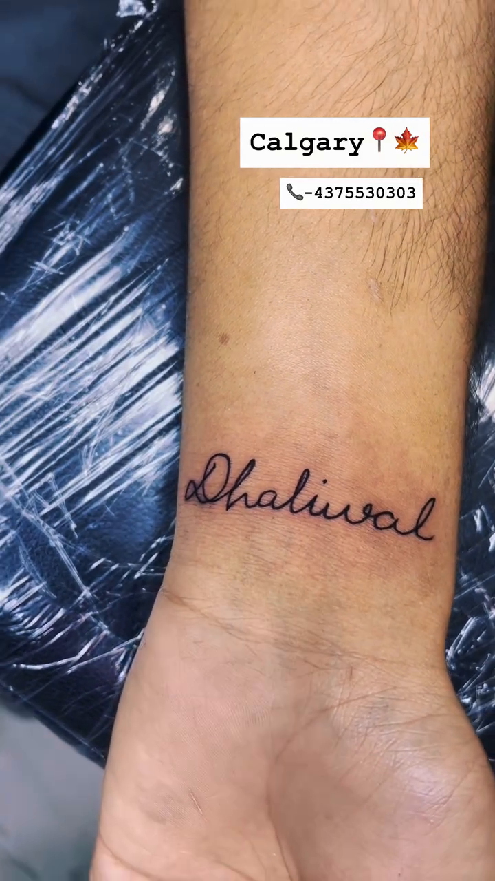 Tattoo by @dilpreet_tattoos — lettering_script, fine_line