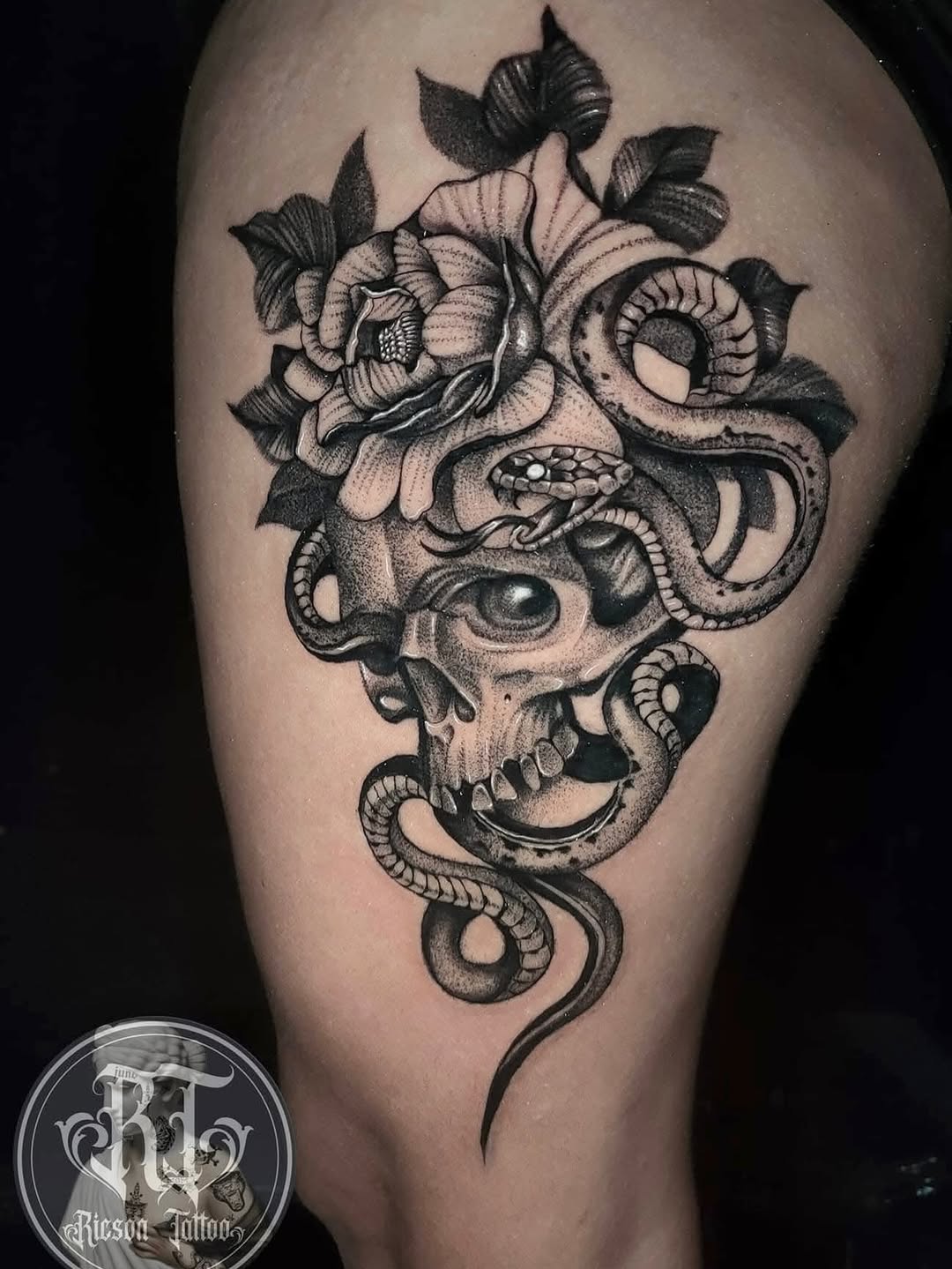 Tattoo by @ricson.mojica — black_and_grey, dotwork