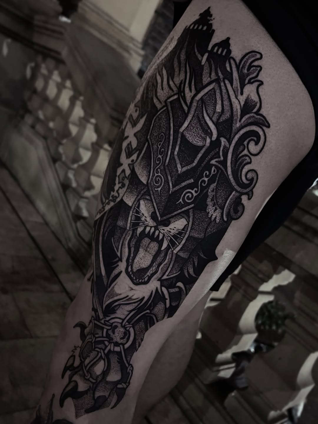 Tattoo by @jett_sonn โ black_and_grey, dotwork