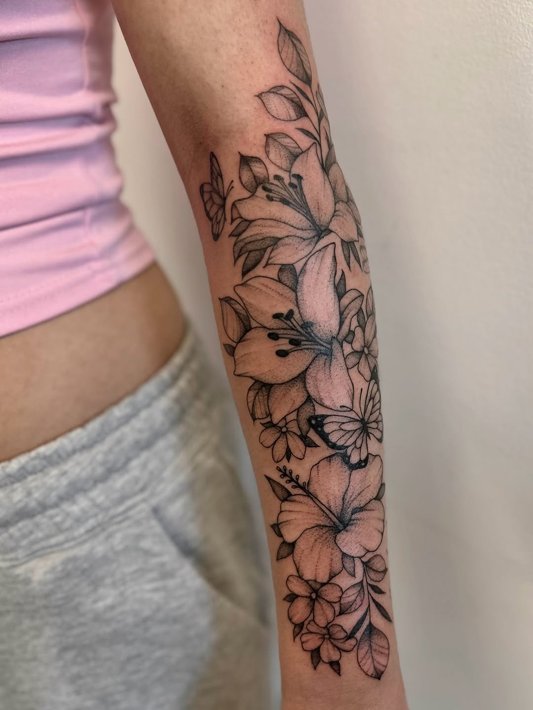 Tattoo by @shroomgrrrl — black_and_grey, realism