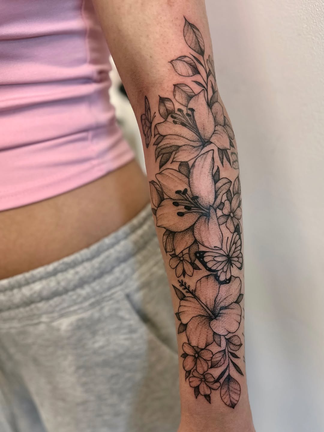 Tattoo by @shroomgrrrl — fine_line, black_and_grey