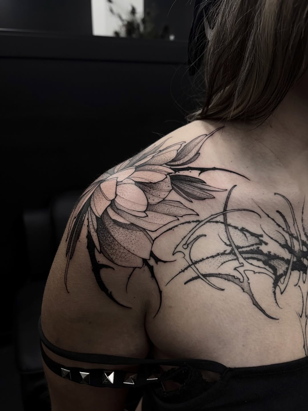 Tattoo by @8jinx9 — black_and_grey, dotwork