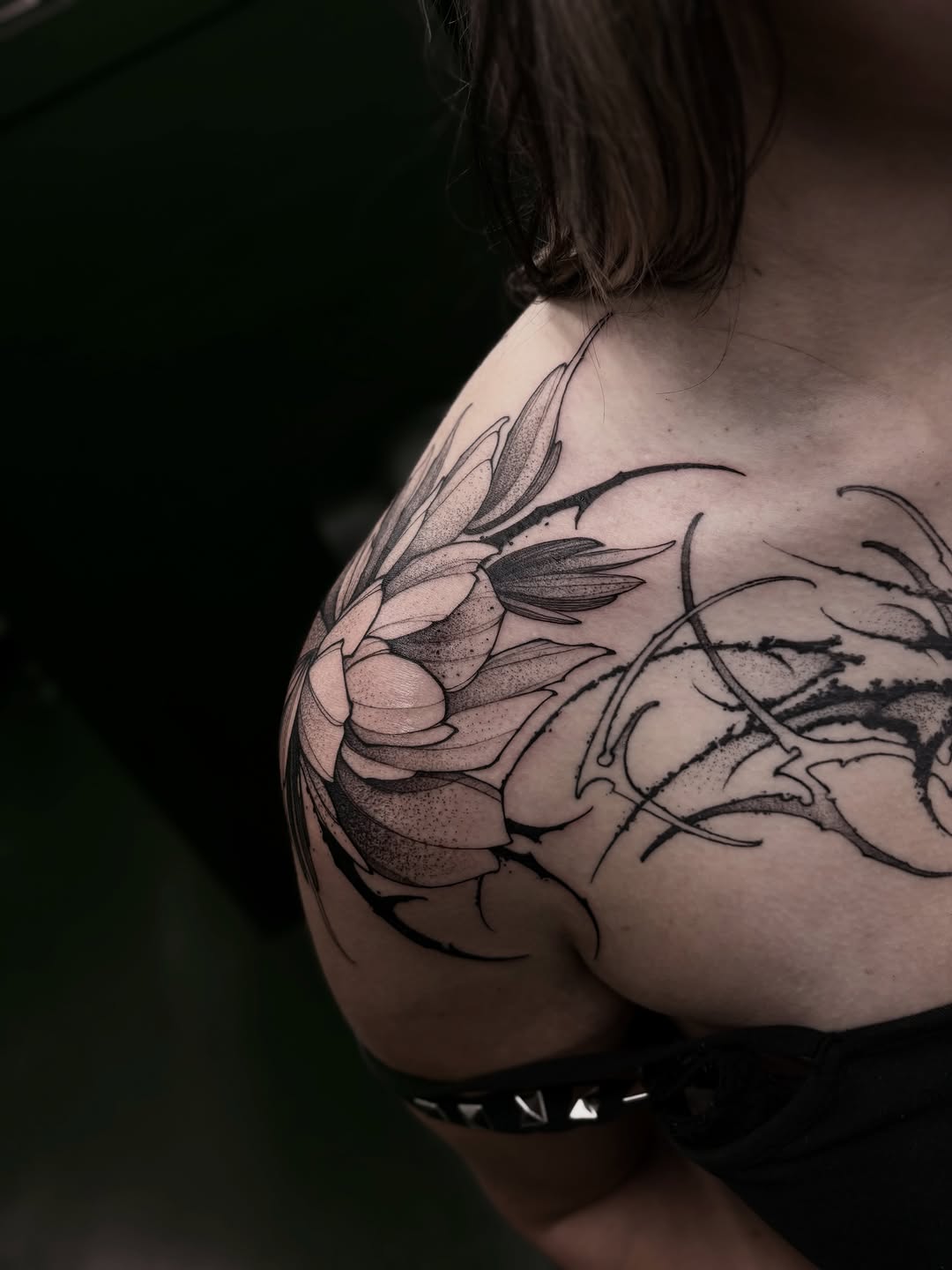 Tattoo by @8jinx9 — black_and_grey, dotwork