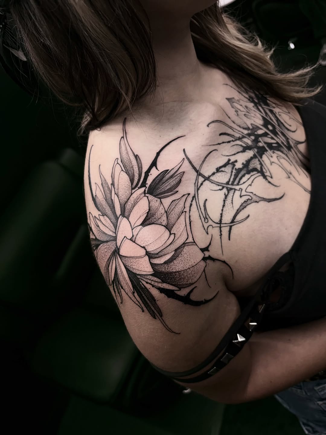 Tattoo by @8jinx9 — black_and_grey, dotwork
