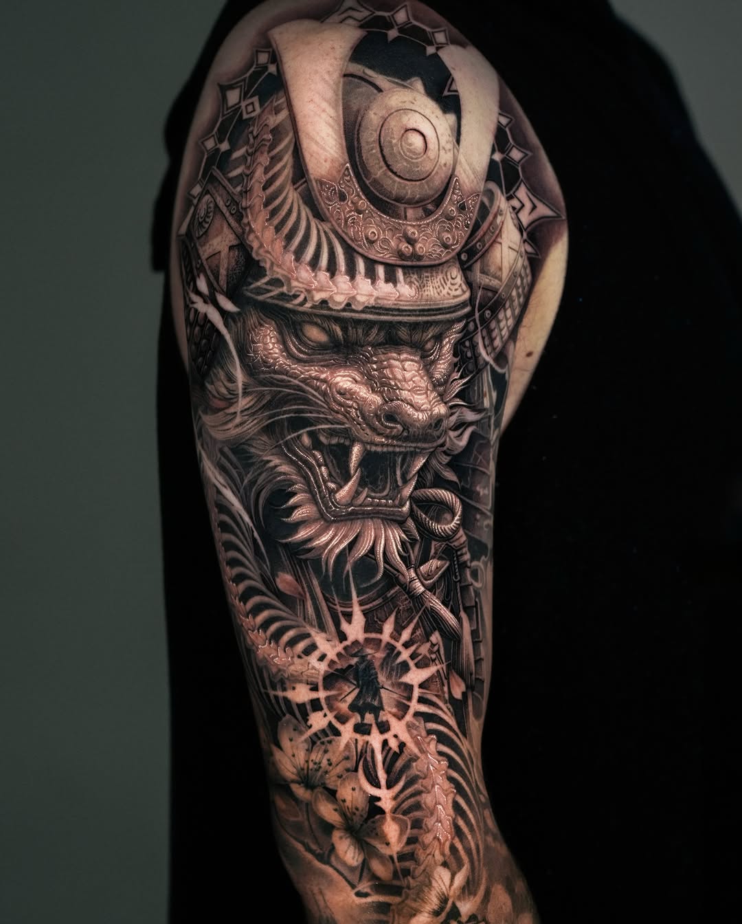 Tattoo by @sumok_tattoo β realism, black_and_grey