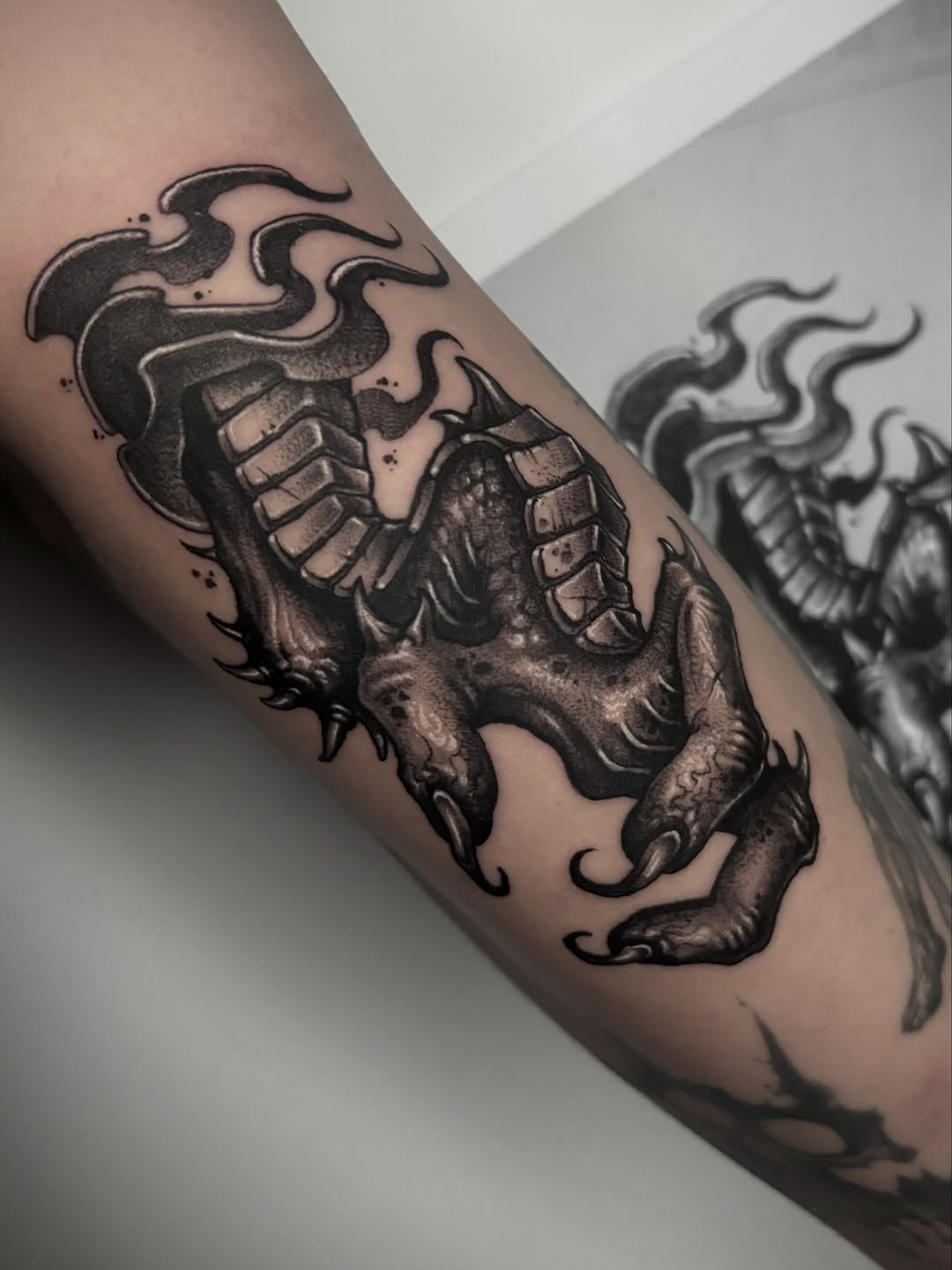 Tattoo by @blaggy__black — black_and_grey, realism