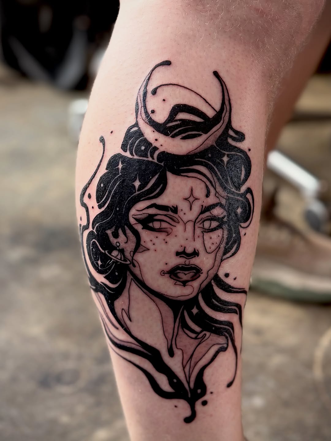 Tattoo by @regotattoos — blackwork, illustrative