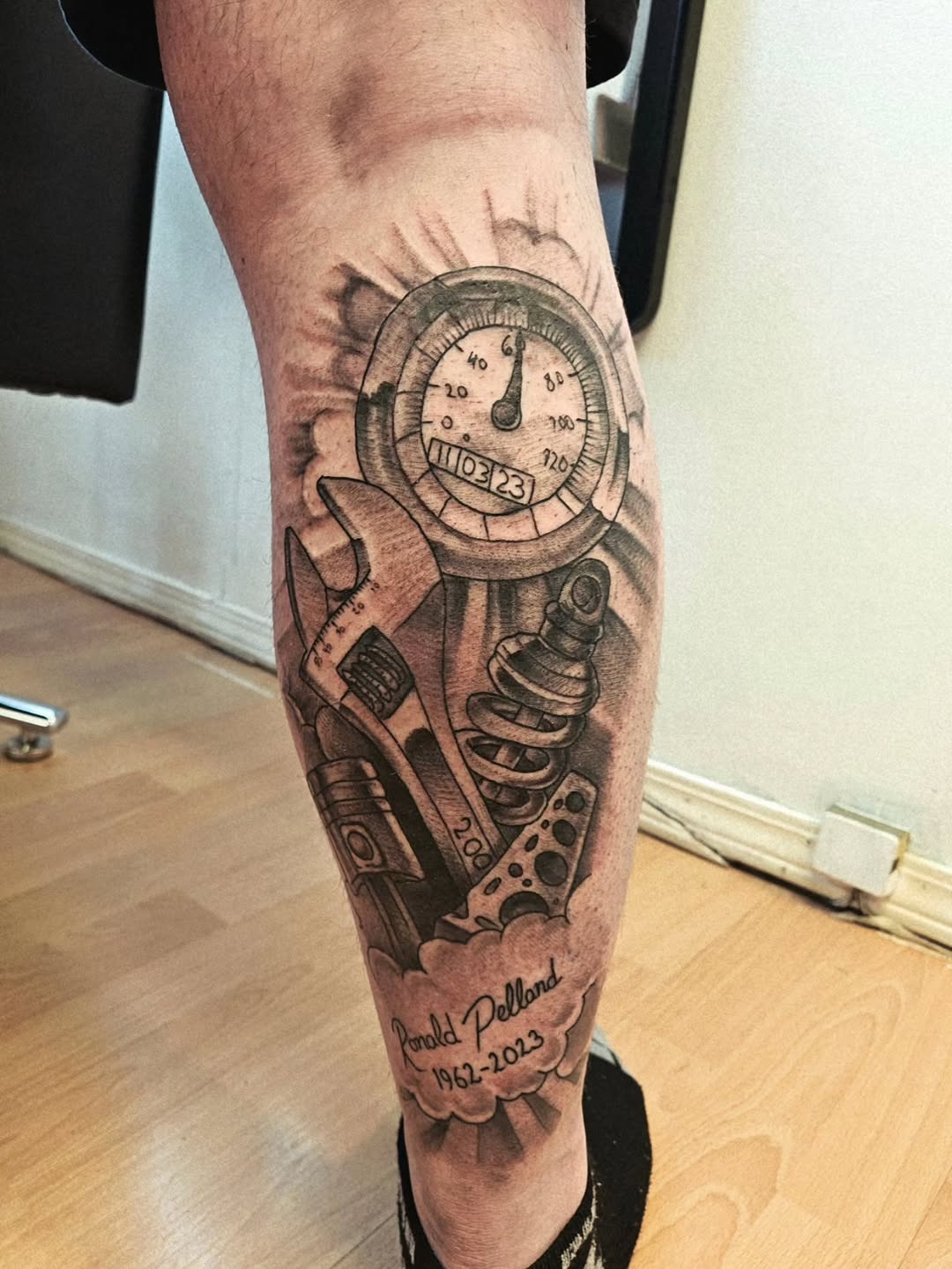 Tattoo by @jasonpellandtattoo — realism, lettering_script