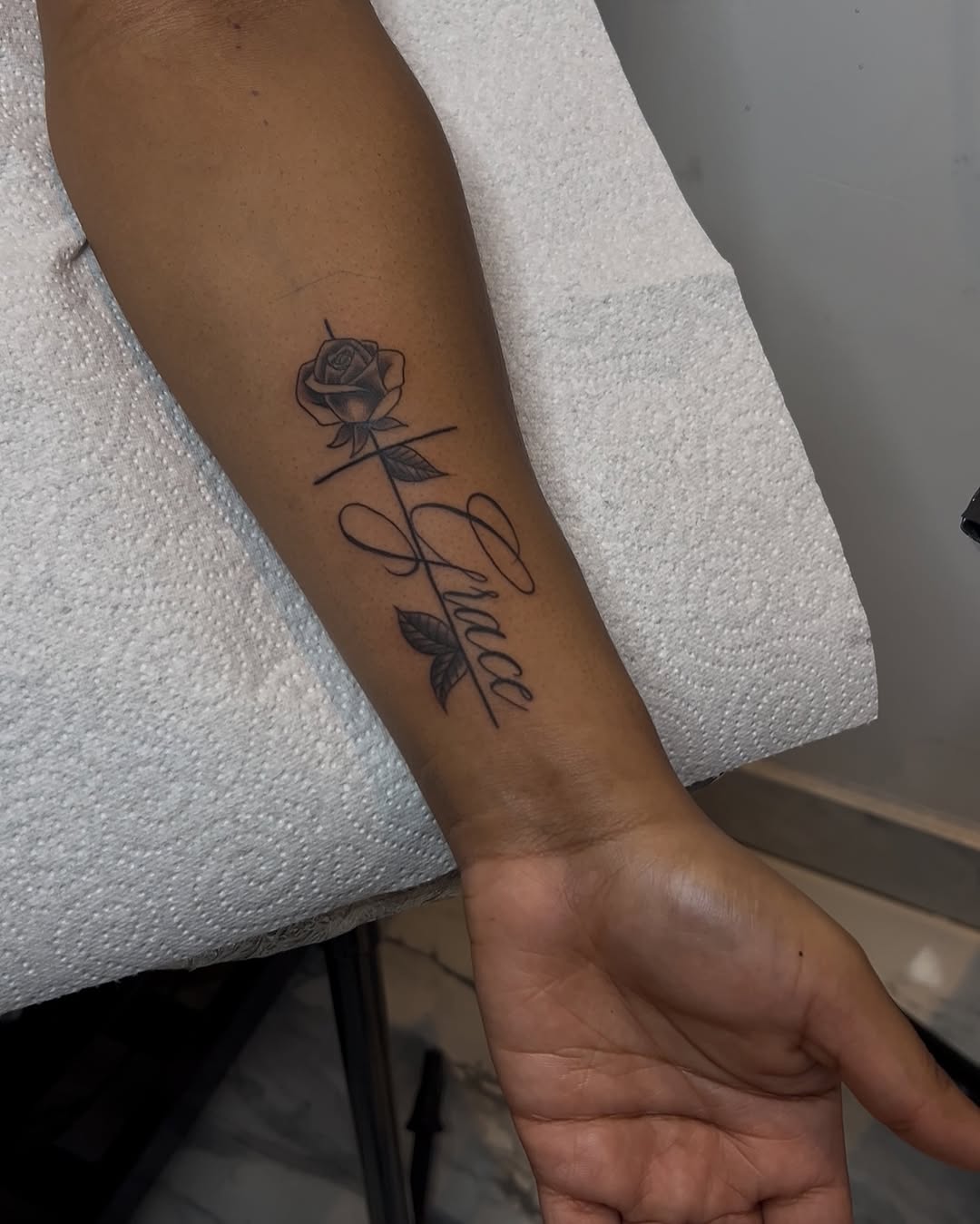 Tattoo by @inkatatts — lettering_script, fine_line