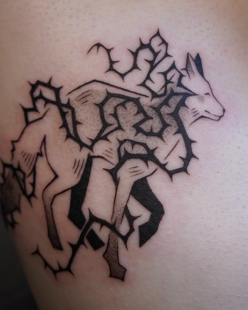 Tattoo by @scaredy.cat.tatts — black_and_grey, illustrative