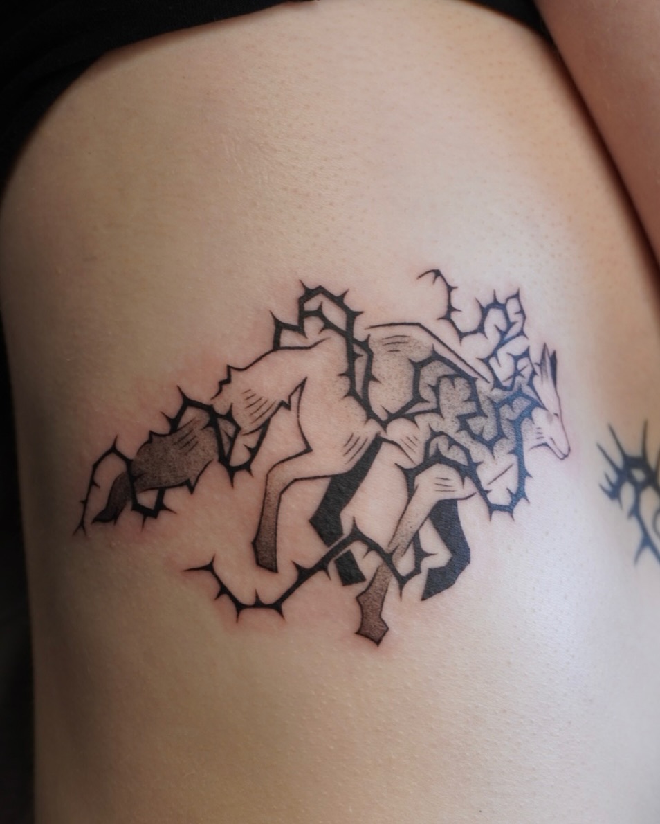 Tattoo by @scaredy.cat.tatts — black_and_grey, illustrative