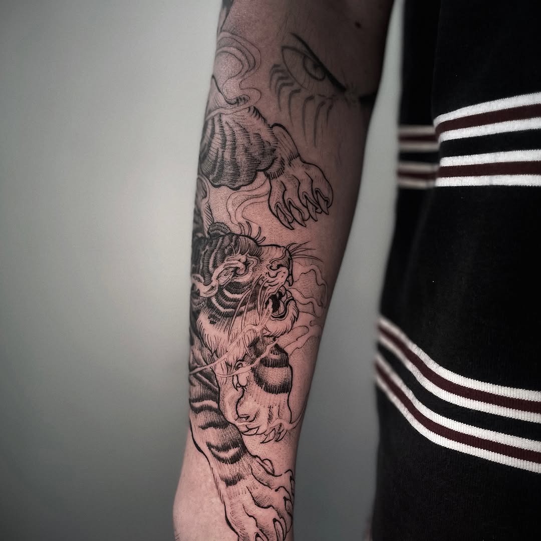 Tattoo by @migeon_tattoo — japanese_irezumi, black_and_grey