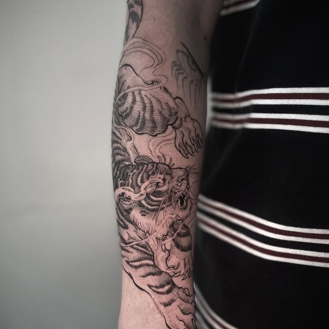 Tattoo by @migeon_tattoo — japanese_irezumi, black_and_grey