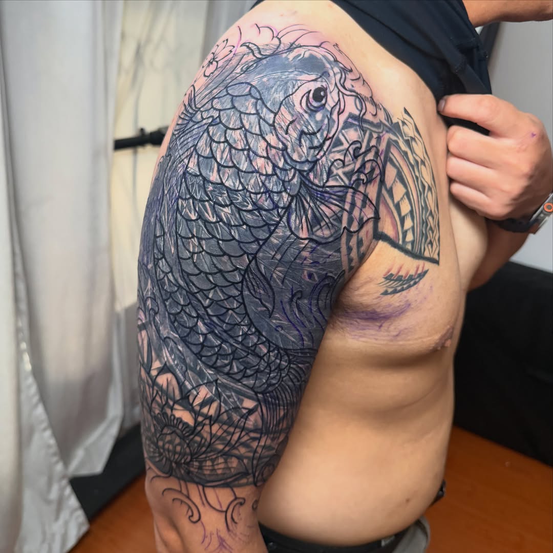 Tattoo by @yowmadfboy — japanese_irezumi, black_and_grey